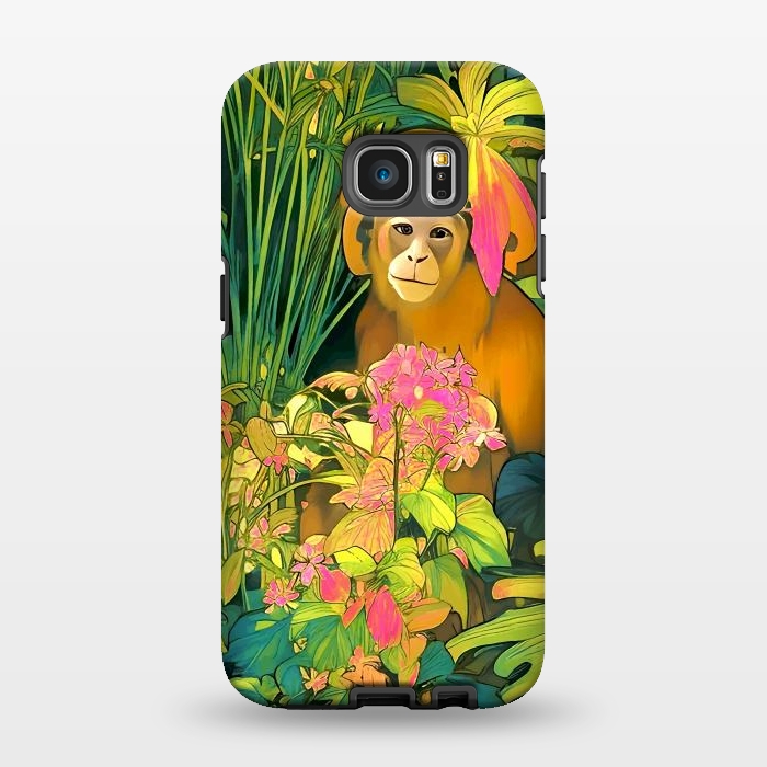 Galaxy S7 EDGE StrongFit Daydreamer, Coming of Age Monkey Tropical Jungle Plants, Wildlife Botanical Nature Forest Bohemian Animals by Uma Prabhakar Gokhale