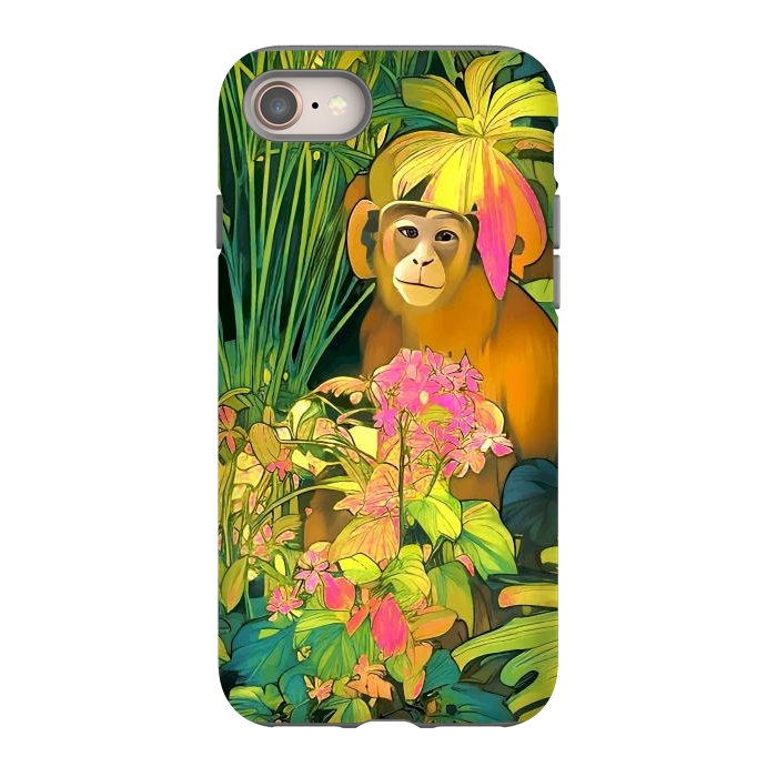 iPhone 8 StrongFit Daydreamer, Coming of Age Monkey Tropical Jungle Plants, Wildlife Botanical Nature Forest Bohemian Animals by Uma Prabhakar Gokhale