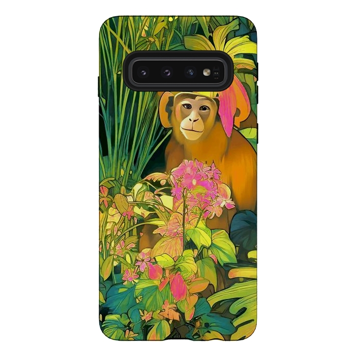 Galaxy S10 StrongFit Daydreamer, Coming of Age Monkey Tropical Jungle Plants, Wildlife Botanical Nature Forest Bohemian Animals by Uma Prabhakar Gokhale