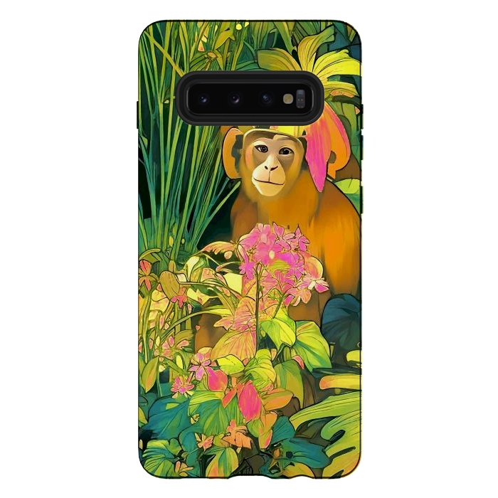 Galaxy S10 plus StrongFit Daydreamer, Coming of Age Monkey Tropical Jungle Plants, Wildlife Botanical Nature Forest Bohemian Animals by Uma Prabhakar Gokhale