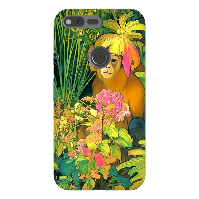 Pixel XL StrongFit Daydreamer, Coming of Age Monkey Tropical Jungle Plants, Wildlife Botanical Nature Forest Bohemian Animals by Uma Prabhakar Gokhale