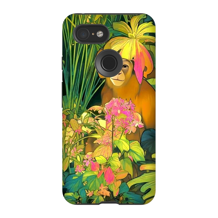 Pixel 3 StrongFit Daydreamer, Coming of Age Monkey Tropical Jungle Plants, Wildlife Botanical Nature Forest Bohemian Animals by Uma Prabhakar Gokhale