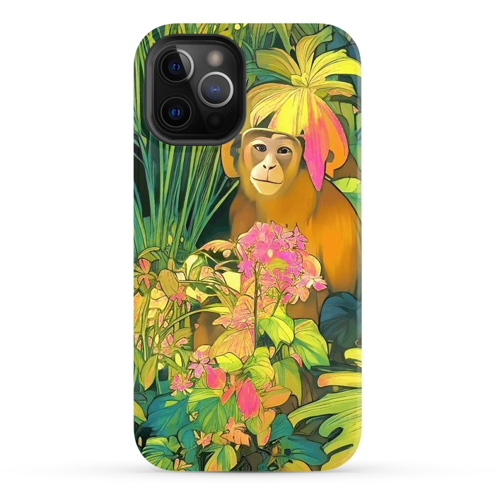 iPhone 12 Pro StrongFit Daydreamer, Coming of Age Monkey Tropical Jungle Plants, Wildlife Botanical Nature Forest Bohemian Animals by Uma Prabhakar Gokhale