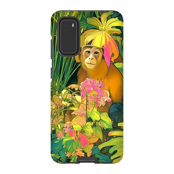 Galaxy S20 StrongFit Daydreamer, Coming of Age Monkey Tropical Jungle Plants, Wildlife Botanical Nature Forest Bohemian Animals by Uma Prabhakar Gokhale