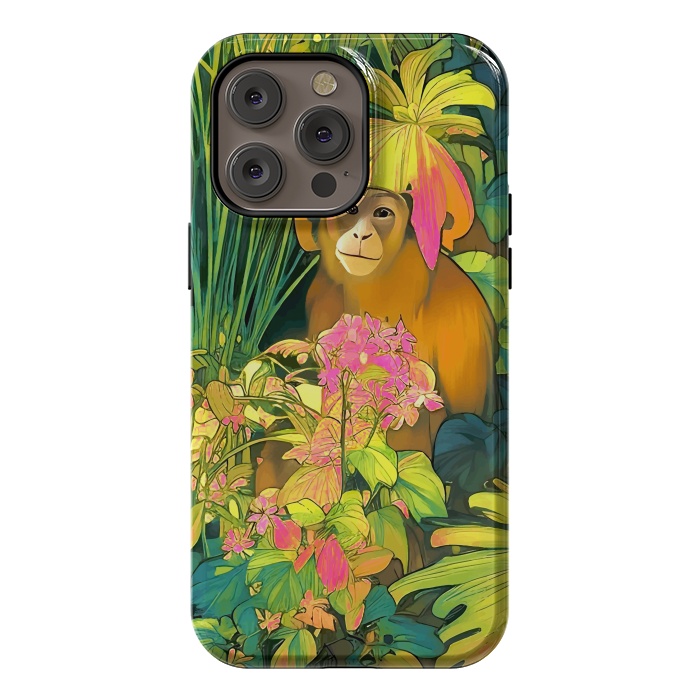 iPhone 14 Pro max StrongFit Daydreamer, Coming of Age Monkey Tropical Jungle Plants, Wildlife Botanical Nature Forest Bohemian Animals by Uma Prabhakar Gokhale