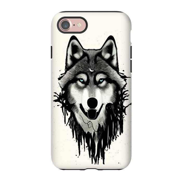 iPhone 7 StrongFit Wicked Soul, Werewolf Wolf Wild Animals Sketch, Wildlife Drawing Line Art, Wild Eclectic Dark Moon by Uma Prabhakar Gokhale