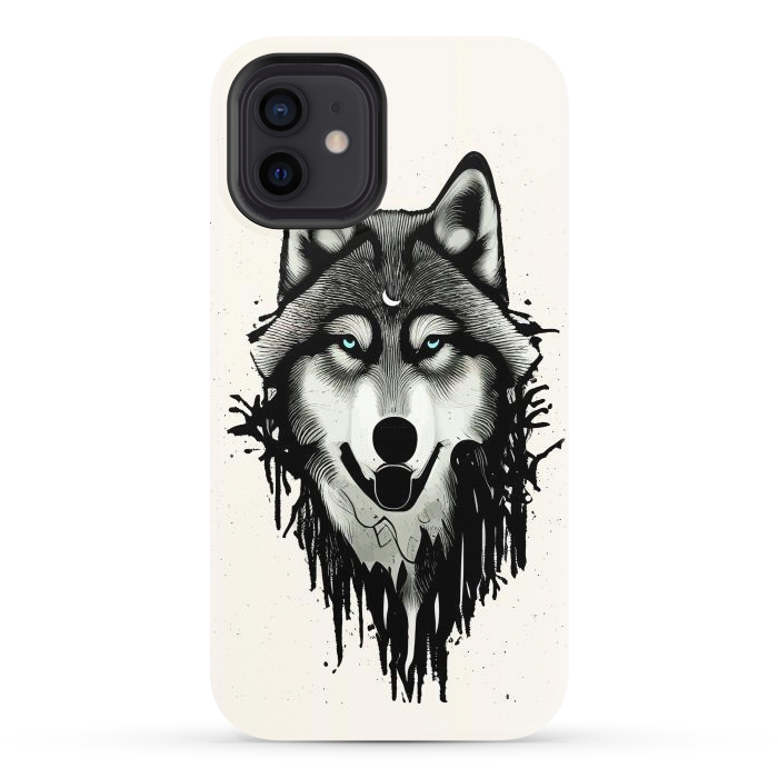 iPhone 12 StrongFit Wicked Soul, Werewolf Wolf Wild Animals Sketch, Wildlife Drawing Line Art, Wild Eclectic Dark Moon by Uma Prabhakar Gokhale