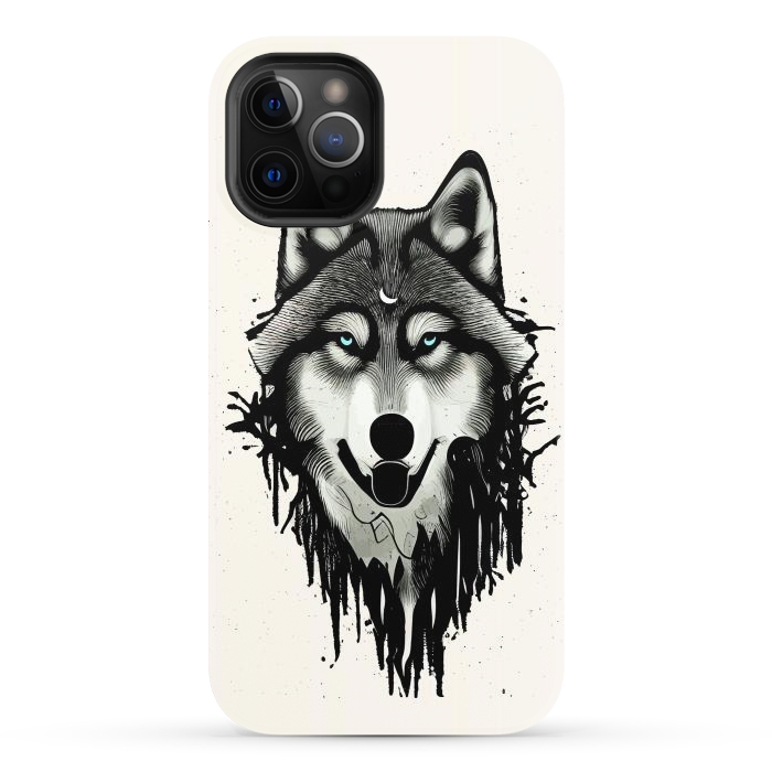 iPhone 12 Pro StrongFit Wicked Soul, Werewolf Wolf Wild Animals Sketch, Wildlife Drawing Line Art, Wild Eclectic Dark Moon by Uma Prabhakar Gokhale