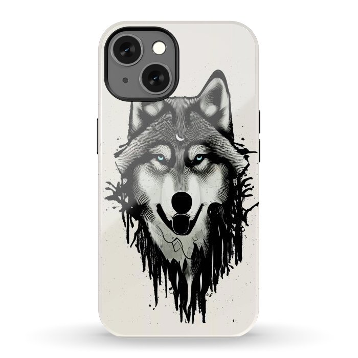iPhone 13 StrongFit Wicked Soul, Werewolf Wolf Wild Animals Sketch, Wildlife Drawing Line Art, Wild Eclectic Dark Moon by Uma Prabhakar Gokhale