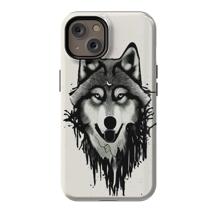 iPhone 14 StrongFit Wicked Soul, Werewolf Wolf Wild Animals Sketch, Wildlife Drawing Line Art, Wild Eclectic Dark Moon by Uma Prabhakar Gokhale