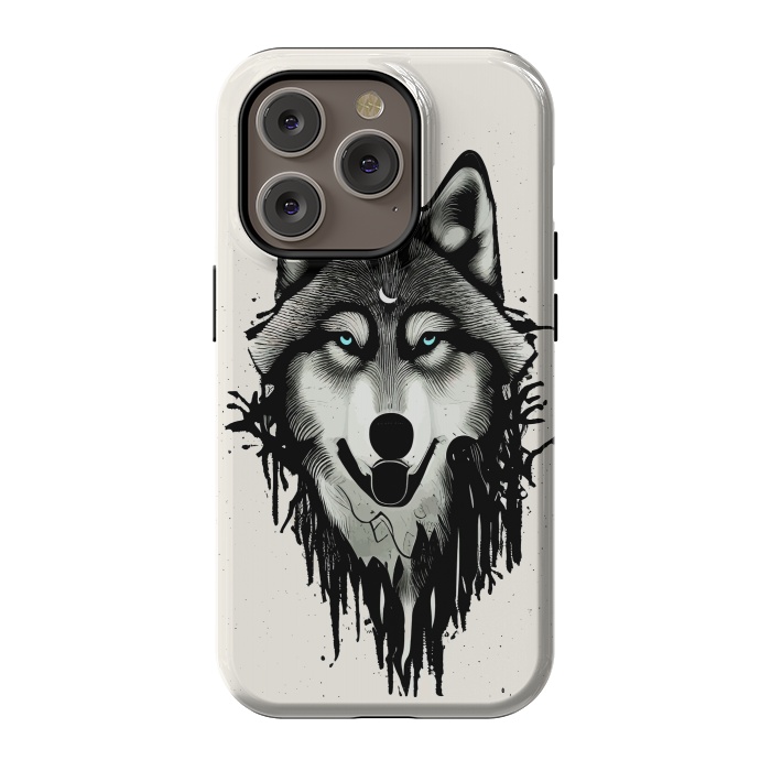 iPhone 14 Pro StrongFit Wicked Soul, Werewolf Wolf Wild Animals Sketch, Wildlife Drawing Line Art, Wild Eclectic Dark Moon by Uma Prabhakar Gokhale