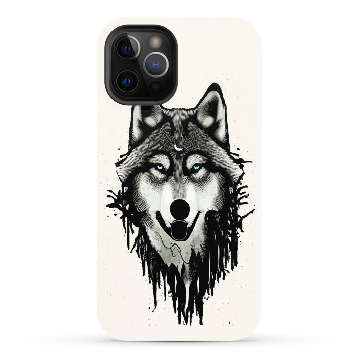 iPhone 12 Pro Max StrongFit Wicked Soul, Werewolf Wolf Wild Animals Sketch, Wildlife Drawing Line Art, Wild Eclectic Dark Moon by Uma Prabhakar Gokhale