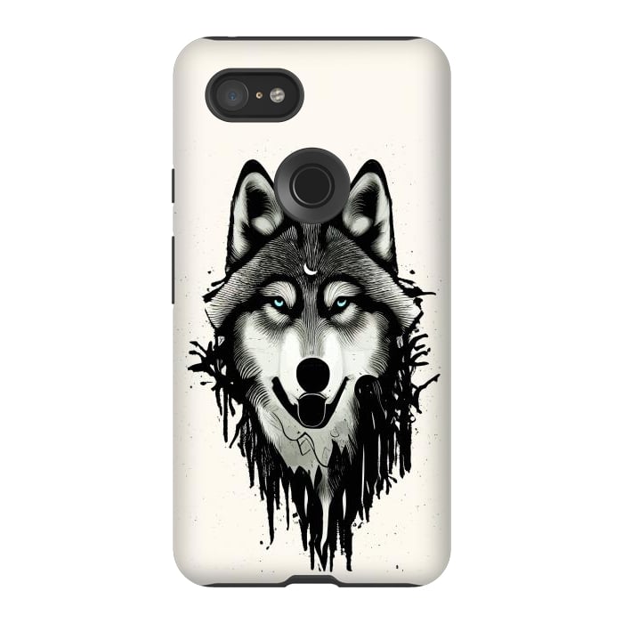 Pixel 3XL StrongFit Wicked Soul, Werewolf Wolf Wild Animals Sketch, Wildlife Drawing Line Art, Wild Eclectic Dark Moon by Uma Prabhakar Gokhale