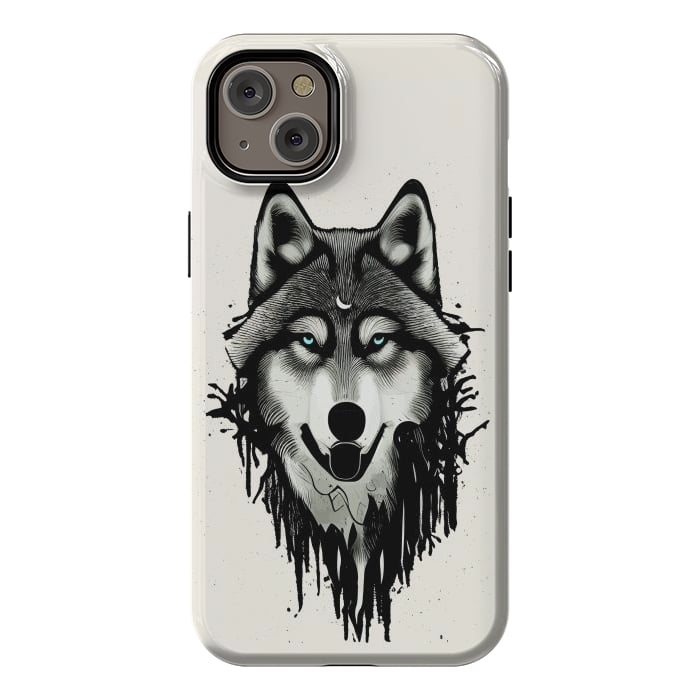 iPhone 14 Plus StrongFit Wicked Soul, Werewolf Wolf Wild Animals Sketch, Wildlife Drawing Line Art, Wild Eclectic Dark Moon by Uma Prabhakar Gokhale