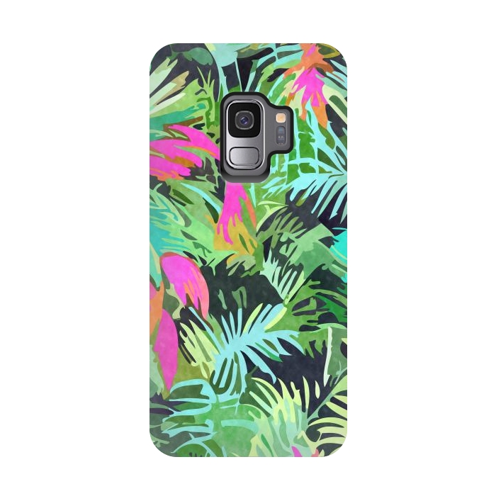 Galaxy S9 StrongFit Tropical Jungle, Botanical Nature Plants, Palm Forest Bohemian Watercolor, Modern Wild Painting by Uma Prabhakar Gokhale