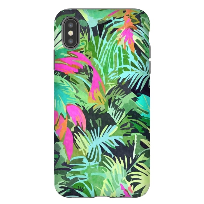 iPhone Xs Max StrongFit Tropical Jungle, Botanical Nature Plants, Palm Forest Bohemian Watercolor, Modern Wild Painting by Uma Prabhakar Gokhale