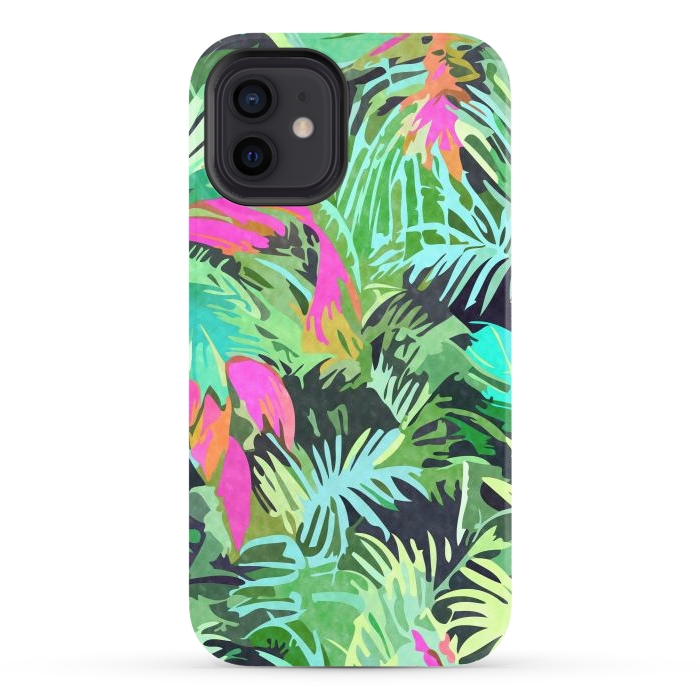 iPhone 12 StrongFit Tropical Jungle, Botanical Nature Plants, Palm Forest Bohemian Watercolor, Modern Wild Painting by Uma Prabhakar Gokhale