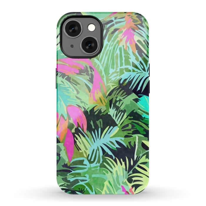 iPhone 13 StrongFit Tropical Jungle, Botanical Nature Plants, Palm Forest Bohemian Watercolor, Modern Wild Painting by Uma Prabhakar Gokhale