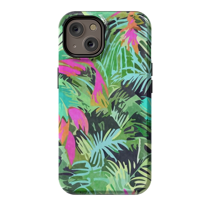 iPhone 14 StrongFit Tropical Jungle, Botanical Nature Plants, Palm Forest Bohemian Watercolor, Modern Wild Painting by Uma Prabhakar Gokhale