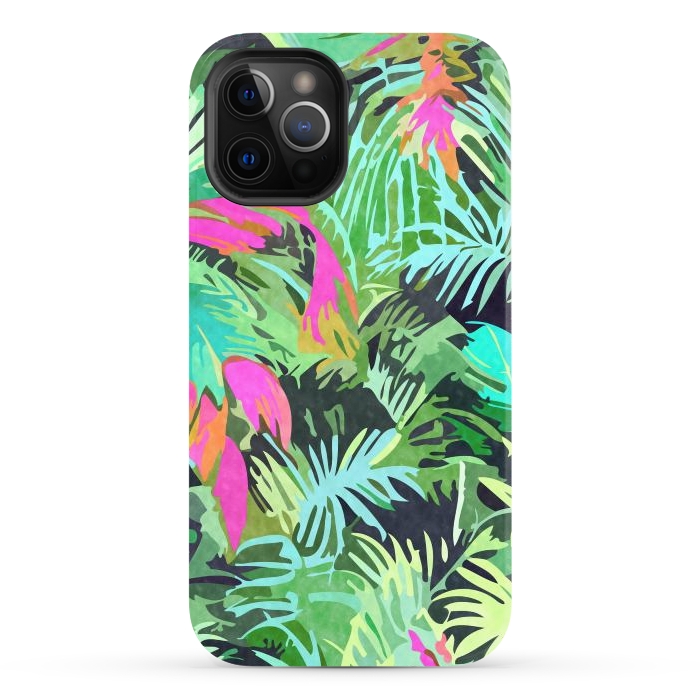 iPhone 12 Pro Max StrongFit Tropical Jungle, Botanical Nature Plants, Palm Forest Bohemian Watercolor, Modern Wild Painting by Uma Prabhakar Gokhale