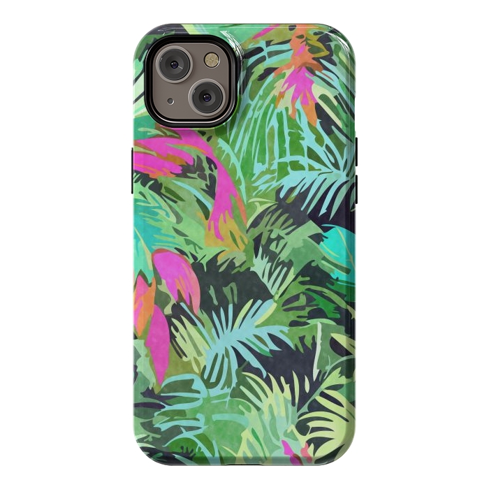 iPhone 14 Plus StrongFit Tropical Jungle, Botanical Nature Plants, Palm Forest Bohemian Watercolor, Modern Wild Painting by Uma Prabhakar Gokhale