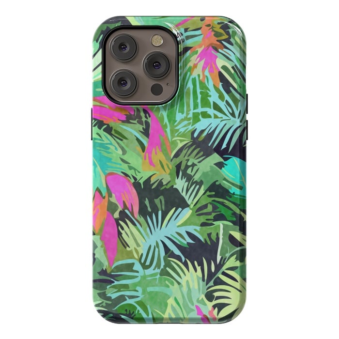 iPhone 14 Pro max StrongFit Tropical Jungle, Botanical Nature Plants, Palm Forest Bohemian Watercolor, Modern Wild Painting by Uma Prabhakar Gokhale