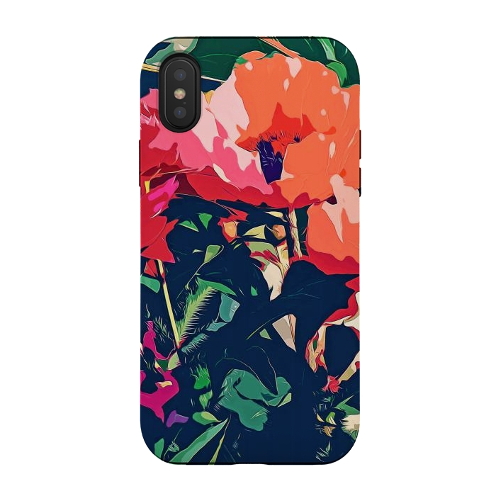 iPhone Xs / X StrongFit Where Darkness Blooms, Dark Floral Botanical Painting, Eclectic Blush Plants Garden Nature Flowers by Uma Prabhakar Gokhale