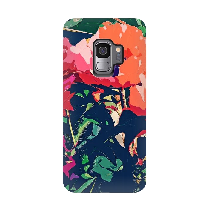 Galaxy S9 StrongFit Where Darkness Blooms, Dark Floral Botanical Painting, Eclectic Blush Plants Garden Nature Flowers by Uma Prabhakar Gokhale