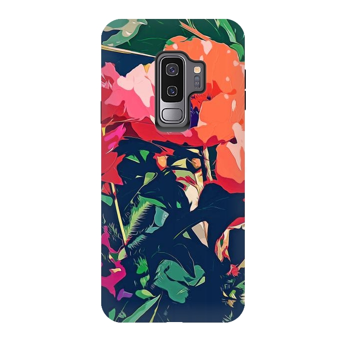 Galaxy S9 plus StrongFit Where Darkness Blooms, Dark Floral Botanical Painting, Eclectic Blush Plants Garden Nature Flowers by Uma Prabhakar Gokhale