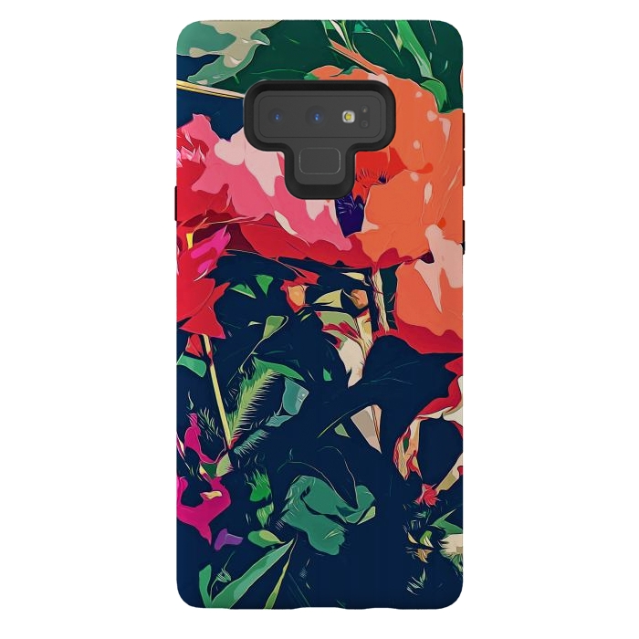 Galaxy Note 9 StrongFit Where Darkness Blooms, Dark Floral Botanical Painting, Eclectic Blush Plants Garden Nature Flowers by Uma Prabhakar Gokhale