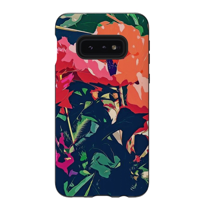 Galaxy S10e StrongFit Where Darkness Blooms, Dark Floral Botanical Painting, Eclectic Blush Plants Garden Nature Flowers by Uma Prabhakar Gokhale
