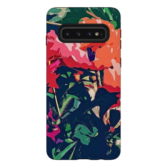 Galaxy S10 StrongFit Where Darkness Blooms, Dark Floral Botanical Painting, Eclectic Blush Plants Garden Nature Flowers by Uma Prabhakar Gokhale