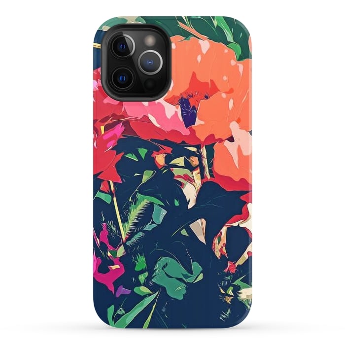iPhone 12 Pro StrongFit Where Darkness Blooms, Dark Floral Botanical Painting, Eclectic Blush Plants Garden Nature Flowers by Uma Prabhakar Gokhale