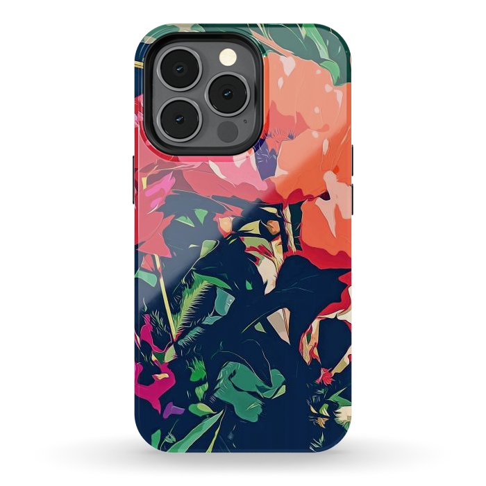 iPhone 13 pro StrongFit Where Darkness Blooms, Dark Floral Botanical Painting, Eclectic Blush Plants Garden Nature Flowers by Uma Prabhakar Gokhale