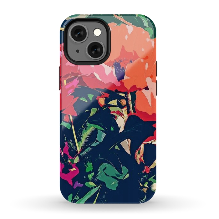 iPhone 13 mini StrongFit Where Darkness Blooms, Dark Floral Botanical Painting, Eclectic Blush Plants Garden Nature Flowers by Uma Prabhakar Gokhale