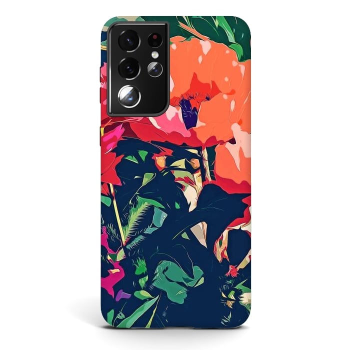 Galaxy S21 ultra StrongFit Where Darkness Blooms, Dark Floral Botanical Painting, Eclectic Blush Plants Garden Nature Flowers by Uma Prabhakar Gokhale