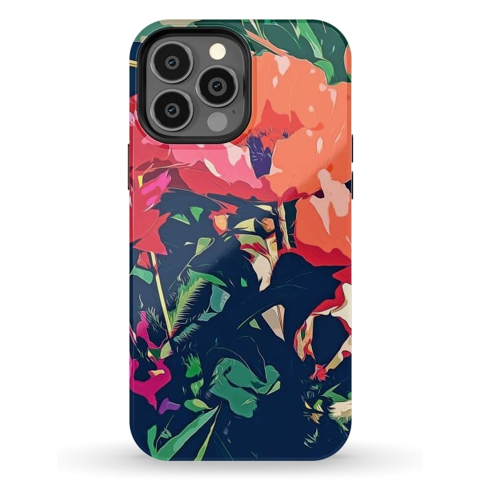 iPhone 13 Pro Max StrongFit Where Darkness Blooms, Dark Floral Botanical Painting, Eclectic Blush Plants Garden Nature Flowers by Uma Prabhakar Gokhale