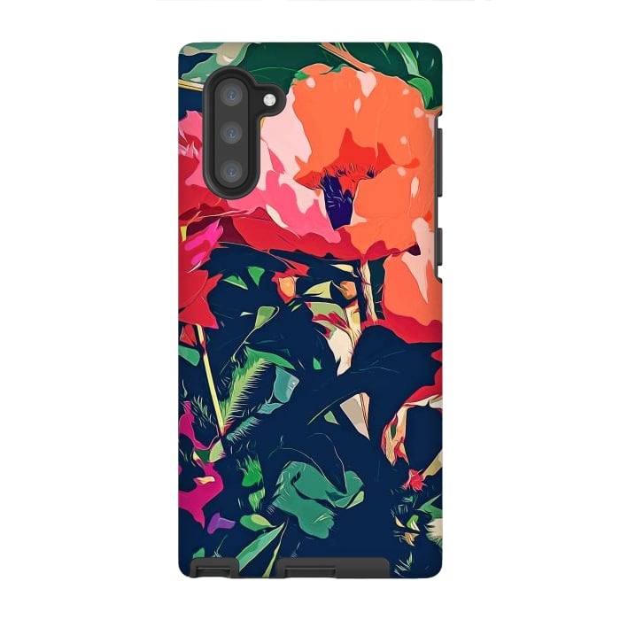 Galaxy Note 10 StrongFit Where Darkness Blooms, Dark Floral Botanical Painting, Eclectic Blush Plants Garden Nature Flowers by Uma Prabhakar Gokhale