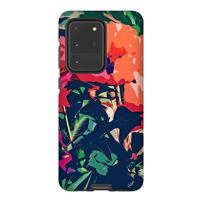 Galaxy S20 Ultra StrongFit Where Darkness Blooms, Dark Floral Botanical Painting, Eclectic Blush Plants Garden Nature Flowers by Uma Prabhakar Gokhale