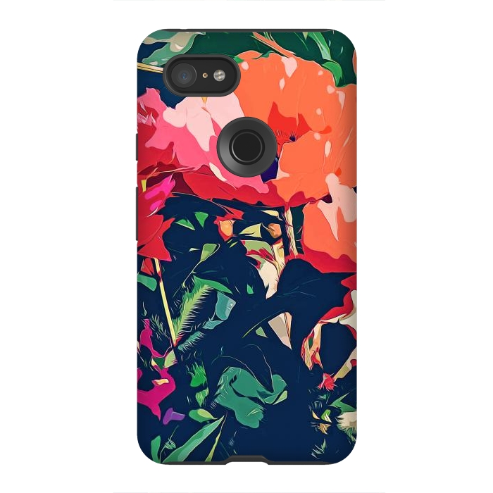 Pixel 3XL StrongFit Where Darkness Blooms, Dark Floral Botanical Painting, Eclectic Blush Plants Garden Nature Flowers by Uma Prabhakar Gokhale