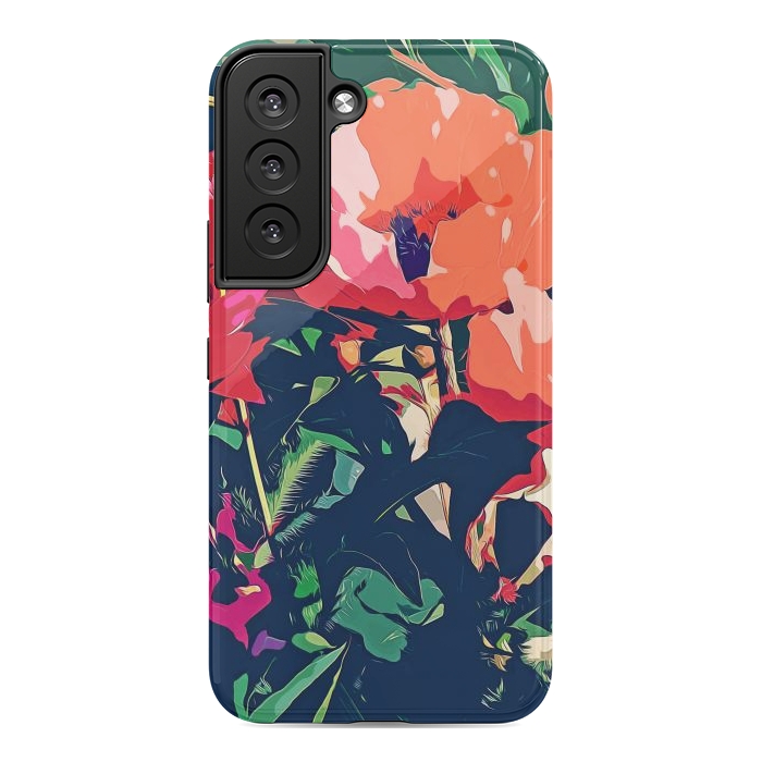 Galaxy S22 StrongFit Where Darkness Blooms, Dark Floral Botanical Painting, Eclectic Blush Plants Garden Nature Flowers by Uma Prabhakar Gokhale