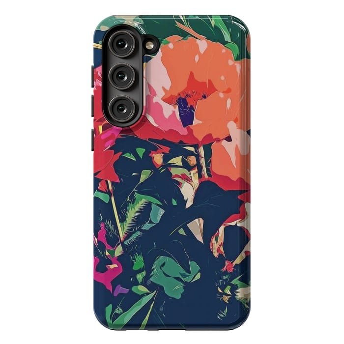 Galaxy S23 Plus StrongFit Where Darkness Blooms, Dark Floral Botanical Painting, Eclectic Blush Plants Garden Nature Flowers by Uma Prabhakar Gokhale