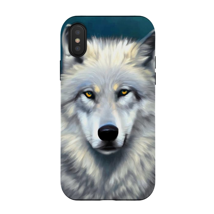 iPhone Xs / X StrongFit The Wolf, Animal Portrait Painting, Wildlife Forest Jungle Dog, Mystery Eclectic Rustic by Uma Prabhakar Gokhale