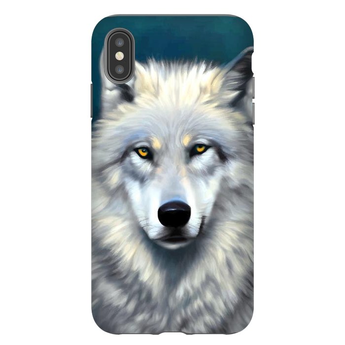 iPhone Xs Max StrongFit The Wolf, Animal Portrait Painting, Wildlife Forest Jungle Dog, Mystery Eclectic Rustic by Uma Prabhakar Gokhale
