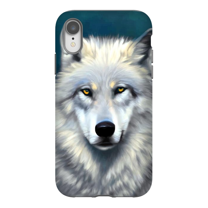 iPhone Xr StrongFit The Wolf, Animal Portrait Painting, Wildlife Forest Jungle Dog, Mystery Eclectic Rustic by Uma Prabhakar Gokhale