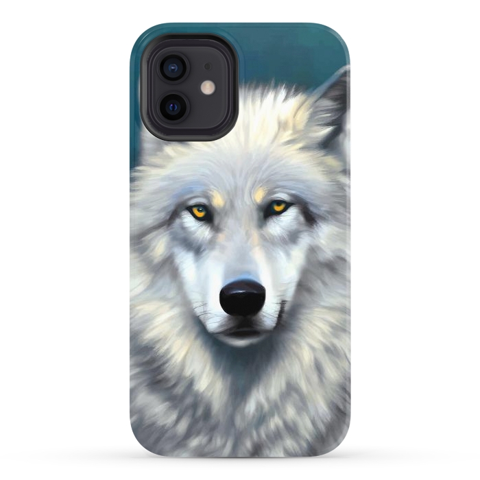 iPhone 12 StrongFit The Wolf, Animal Portrait Painting, Wildlife Forest Jungle Dog, Mystery Eclectic Rustic by Uma Prabhakar Gokhale