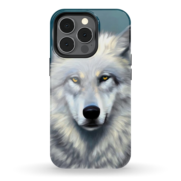 iPhone 13 pro StrongFit The Wolf, Animal Portrait Painting, Wildlife Forest Jungle Dog, Mystery Eclectic Rustic by Uma Prabhakar Gokhale