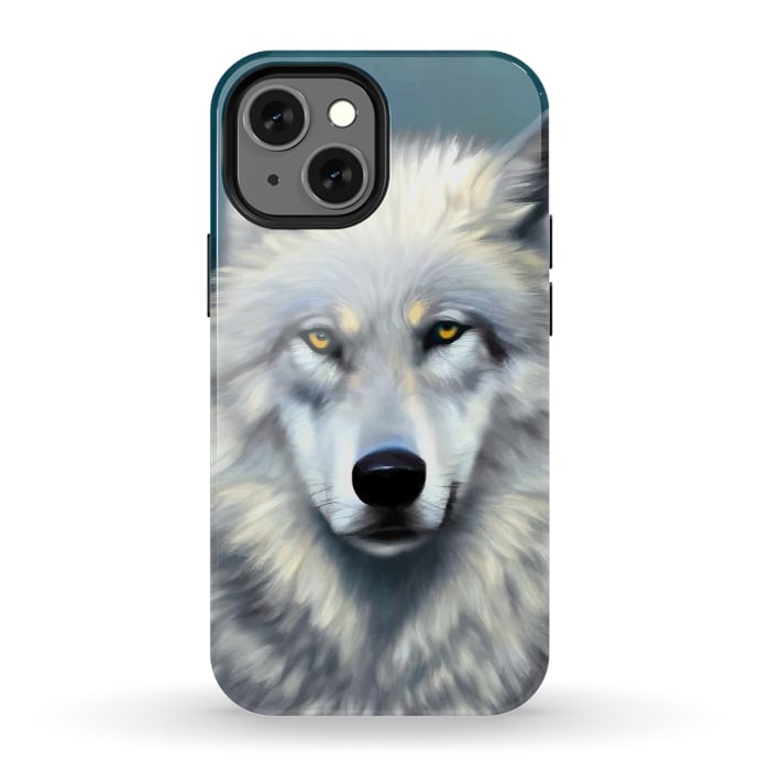 iPhone 13 mini StrongFit The Wolf, Animal Portrait Painting, Wildlife Forest Jungle Dog, Mystery Eclectic Rustic by Uma Prabhakar Gokhale