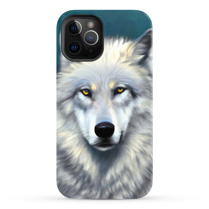iPhone 12 Pro Max StrongFit The Wolf, Animal Portrait Painting, Wildlife Forest Jungle Dog, Mystery Eclectic Rustic by Uma Prabhakar Gokhale