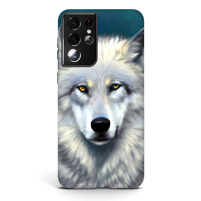 Galaxy S21 ultra StrongFit The Wolf, Animal Portrait Painting, Wildlife Forest Jungle Dog, Mystery Eclectic Rustic by Uma Prabhakar Gokhale